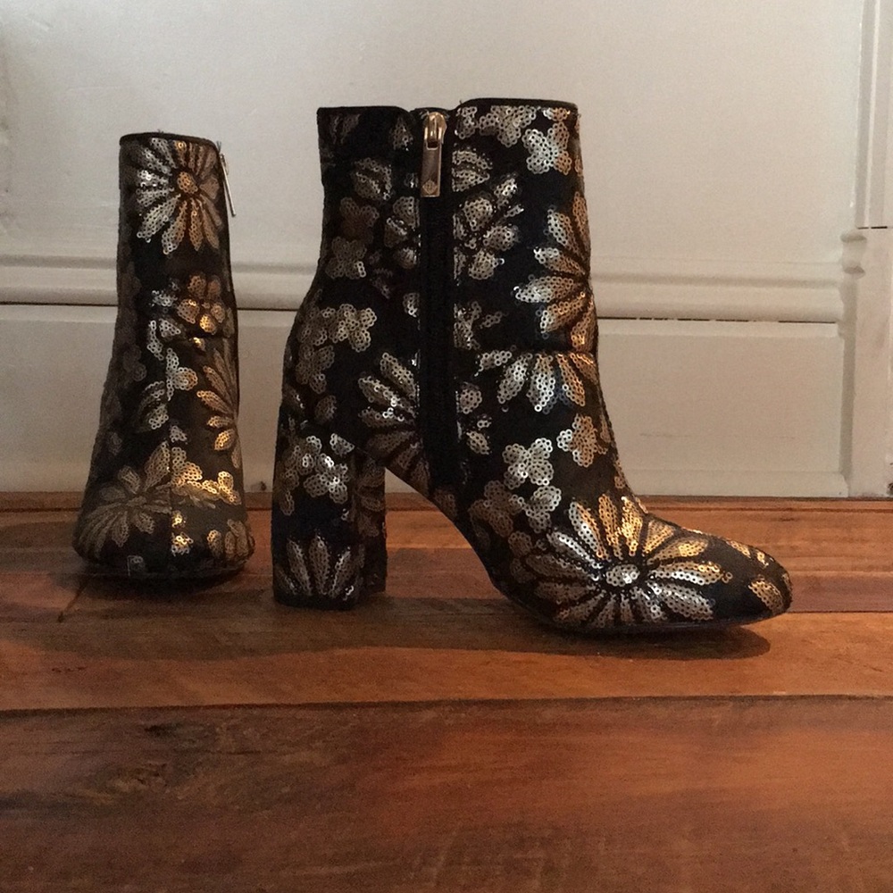 Nanette Lepore Boots Black with Gold Sequins